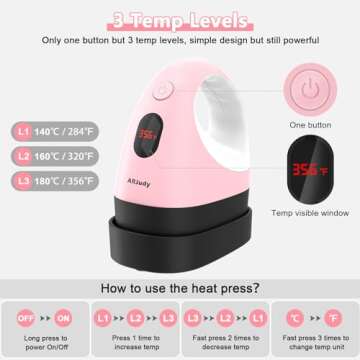 ARJudy Mini Heat Press Machine, Mini Heat Transfer Iron, 3 Settings Levels & Visible Temp, Portable ...
