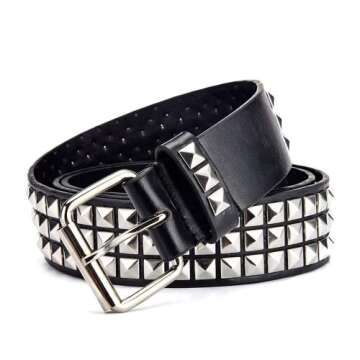 SNCEAW Studded Belt, Metal Punk Rock Rivet Belt with Bright Pyramid Studded for Women Men (Black, Fit Pant 31-36 inch)