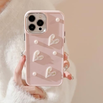 HJWKJUS Cute 3D Love Heart Pearl Design Case for iPhone 12/12 Pro - Stylish Protection