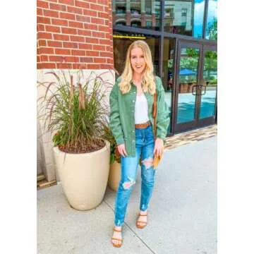 LookbookStore Fall Coats Women Shacket Shackets Fall Women Western Jackets for Women Oversized Jean Jacket for Women Womens Western Clothing Green Jacket Women Size M Size 8 Size 10