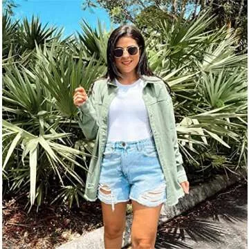 LookbookStore Fall Coats Women Shacket Shackets Fall Women Western Jackets for Women Oversized Jean Jacket for Women Womens Western Clothing Green Jacket Women Size M Size 8 Size 10