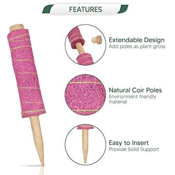 Flossy Moss Coconut Coir Moss Poles for Climbing Plants – Eco Friendly Coir Moss Poles for Potted Plants – Durable Design – Set of 2 Stackable Moss Poles for Plants – Included 6ft Garden Velcro Ties