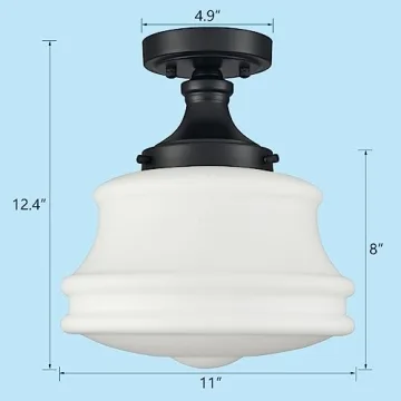 TEENYO Black Semi Flush Mount Ceiling Light for Home Decor