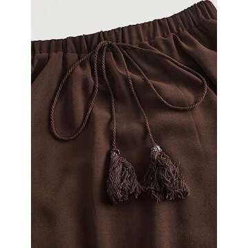 Verdusa Women's Elastic Waist Lace Trim Asymmetrical Flowy Long Skirt Chocolate Brown XS