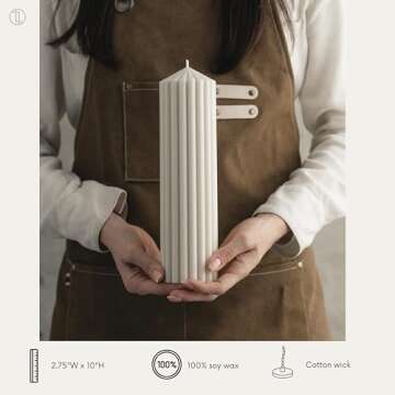 LAWA Ribbed Peak Pillar Candle - Large Beautiful Handmade Pillar Scented Soy Wax Candle Elegant Bubble Aesthetic Candle Housewarming Gift Home Room Shelf Decor Idea White (Large)