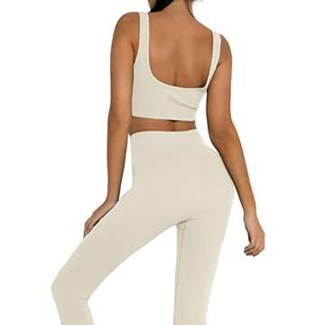 2 Piece Seamless Workout Outfits for Women - Beige