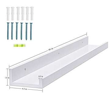 AZSKY 48 Inch White Picture Ledge Shelf Long Floating Shelves Set of 2 Wall Picture Shelf Pine Photo Frames Narrow Picture Ledge Mounting Hardware Included