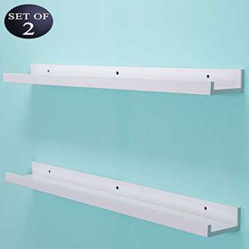 AZSKY 48 Inch White Picture Ledge Shelf Long Floating Shelves Set of 2 Wall Picture Shelf Pine Photo Frames Narrow Picture Ledge Mounting Hardware Included