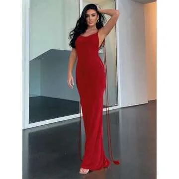 Volemo Women’s 2024 Summer Spaghetti Strap Bodycon Dresses Backless Sleeveless Maxi Cocktail Forma...