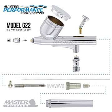 Professional Master Airbrush Multi-Purpose Gravity Feed Airbrushing System Kit - Model G22 Gravity Feed Dual-Action Airbrush with 1/3 oz. Fluid Cup and 0.3 mm Tip, Hose, Powerful 1/5hp Air Compressor