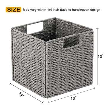 Vagusicc Wicker Storage Baskets, Set of 2 Hand-Woven Storage Baskets for Shelves with Handles, Folda...