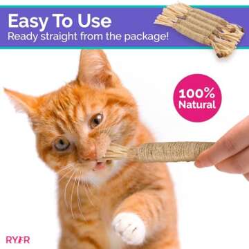 RYERCAT Silvervine Sticks for Cats【Canadian Brand】 All-Natural Cat Chew Toy for Aggressive Chewers and Kitten Teething - Pet Friendly, Smooth Finish, Irresistible Taste and Smell (5 Pack)
