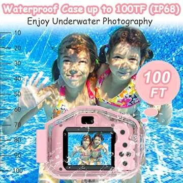Agoigo Kids Waterproof Camera Toys for 3-12 Year Old Boys Girls Christmas Birthday Gifts Children's HD Video Digital Action Cameras Child Indoor Outdoor Toddler Camera, 2 Inch Screen (Pink)