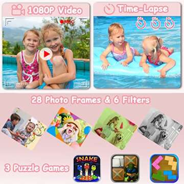 Agoigo Kids Waterproof Camera Toys for 3-12 Year Old Boys Girls Christmas Birthday Gifts Children's HD Video Digital Action Cameras Child Indoor Outdoor Toddler Camera, 2 Inch Screen (Pink)