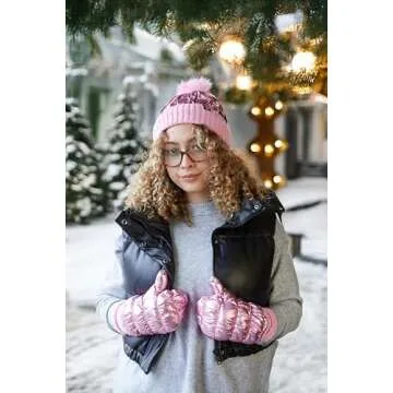 Funky Junque FJ Women's Puffer Faux Fur Pom Pom Beanie - Pink