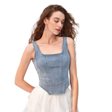 Trendy SOLY HUX Women's Square Neck Denim Crop Top
