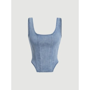 Trendy SOLY HUX Women's Square Neck Denim Crop Top