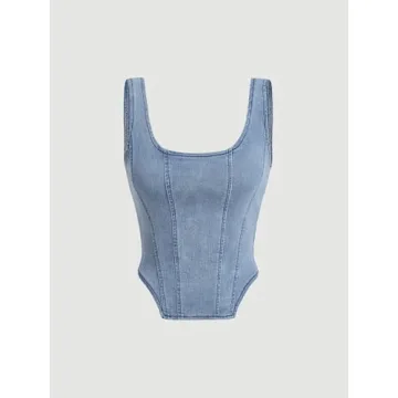 Trendy SOLY HUX Women's Square Neck Denim Crop Top