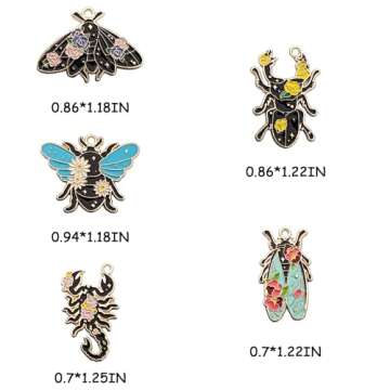 YDDXAQHB 15 PCS Insect Charms 5 Style Insect Charms Pendants Animal Insect Frog Bee Butterfly Moth C...