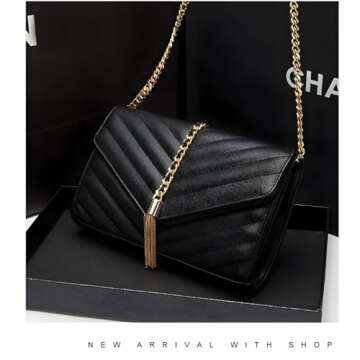 YXBQueen Elegant Woven Black Vegan Leather Purse