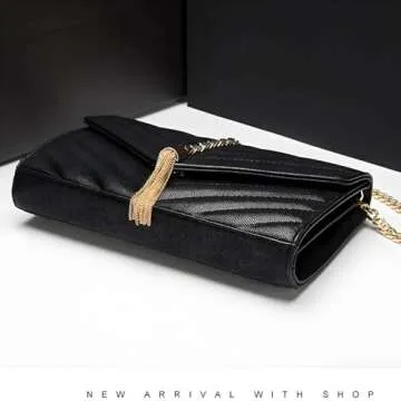 YXBQueen Elegant Woven Black Vegan Leather Purse