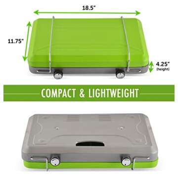 Flame King VT-101 2-Burner Portable Camping Stove Grill, Great for Outdoor Cooking, Backpacking, Compatible with 1LB Propane Gas Bottle