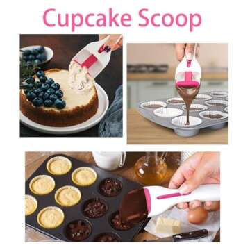 2PCS Cupcake Batter Scoop, Pancake Batter Dispenser, Cupcake Scoop Cake Batter Dispensing Spoon, One Touch Slide Button Cake Pastry Spatula Spoon Flour Dispenser Spoon Ice Cream Scoop DIY