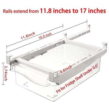 LUCKY-GO 2 Pack Fridge Drawer Organizer Bins, Pull Out Refrigerator Organizer, Fridge Shelf Holder Storage Box, Fridge Food Storage Container with Handle, Fit For Fridge Shelf Under 0.6 Inch