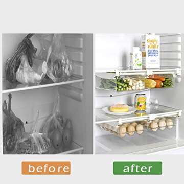 LUCKY-GO 2 Pack Fridge Drawer Organizer Bins, Pull Out Refrigerator Organizer, Fridge Shelf Holder Storage Box, Fridge Food Storage Container with Handle, Fit For Fridge Shelf Under 0.6 Inch