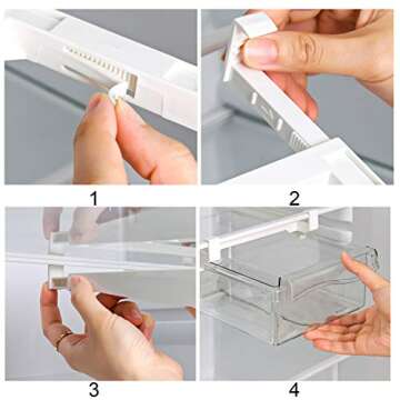 LUCKY-GO 2 Pack Fridge Drawer Organizer Bins, Pull Out Refrigerator Organizer, Fridge Shelf Holder Storage Box, Fridge Food Storage Container with Handle, Fit For Fridge Shelf Under 0.6 Inch