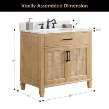 Altair Design Solana 36" Wood Vanity Without Mirror in Weathered Fir Brown/White