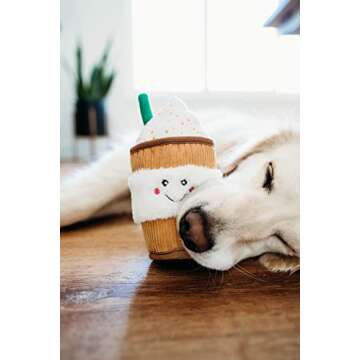 ZippyPaws NomNomz Plush Dog Toy, Stuffed Toy with Round Squeakers and Crinkles, Cute Food Character, Puppaccino