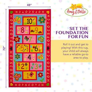 Hopscotch Kids Rug - Extra Large 72"x39" | Fun & Educational Play Mat with Anti-Slip Design