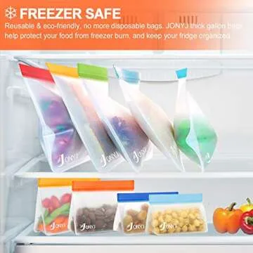 Reusable Storage Bags, EXTRA THICK Gallon Ziplock Bags for Marinate Meats, Vegetables, Fruit, Cereal, Sandwich, Snack, Travel Items, Meal Prep, Home Organization (5 Pack)