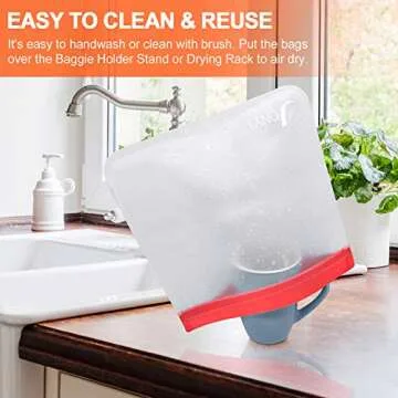 Reusable Storage Bags, EXTRA THICK Gallon Ziplock Bags for Marinate Meats, Vegetables, Fruit, Cereal, Sandwich, Snack, Travel Items, Meal Prep, Home Organization (5 Pack)