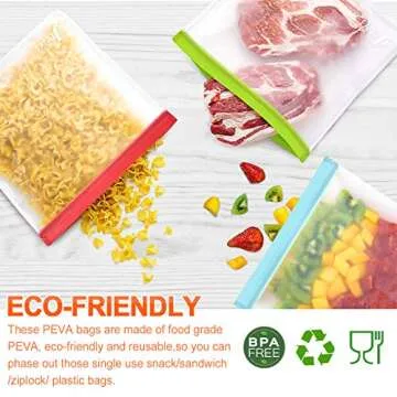 Reusable Storage Bags, EXTRA THICK Gallon Ziplock Bags for Marinate Meats, Vegetables, Fruit, Cereal, Sandwich, Snack, Travel Items, Meal Prep, Home Organization (5 Pack)