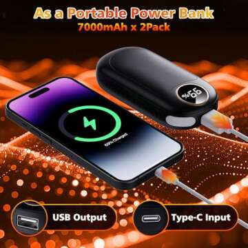 Hand Warmers Rechargeable 2 Pack, Dual Sided Electric Hand Warmer 14000mAh with Power Bank, 20Hrs Warmth, 8 Heating Mode, Portable Charging Pocket Heater for Men, Women, Raynauds, Camp, Hunting, Golf