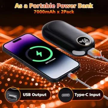 Hand Warmers Rechargeable 2 Pack, Dual Sided Electric Hand Warmer 14000mAh with Power Bank, 20Hrs Warmth, 8 Heating Mode, Portable Charging Pocket Heater for Men, Women, Raynauds, Camp, Hunting, Golf