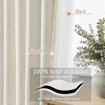 Cream Linen Blackout Curtains 96 Inch Length 2 Panels Set for Living Room Bedroom Back Tab Thermal Insulated 100% Black Out Linen Drapes Room Darkening Window Curtains 96 Inches Long Ivory Natural