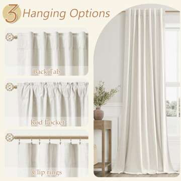 Cream Linen Blackout Curtains 96 Inch Length 2 Panels Set for Living Room Bedroom Back Tab Thermal Insulated 100% Black Out Linen Drapes Room Darkening Window Curtains 96 Inches Long Ivory Natural