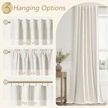 Cream Linen Blackout Curtains 96 Inch Length 2 Panels Set for Living Room Bedroom Back Tab Thermal Insulated 100% Black Out Linen Drapes Room Darkening Window Curtains 96 Inches Long Ivory Natural