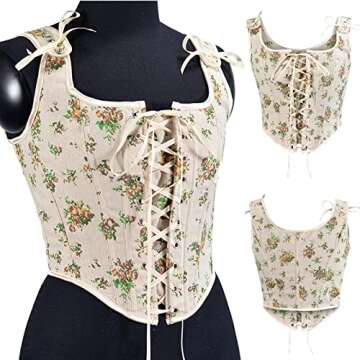 Womens Sexy Bustier Corset Top Y2K Eyelet Lace-up Floral Print Push Up Crop Tops Vintage Tank Top Pa...