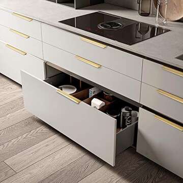 JOOJA 10 Pack Gold Modern Style Finger Edge Pull Furniture Drawer Handles Hidden Cabinet