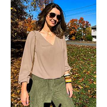 GRAPENT Womens Dressy Tops Beach Shirts for Women Dress Blouses for Women Long Sleeve Blouses for Women Work Color Tan Size Medium Size 8 Size 10