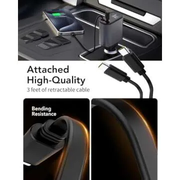 Retractable Car Charger, 4 in 1 Fast Car Phone Charger 66W, 2 Retractable Cables and USB Car Charger, Compatible with iPhone 16/15/14/13/12/11,Galaxy,Pixel
