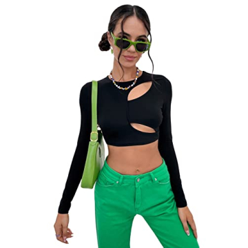 Stylish WDIRARA Women's Cut Out Long Sleeve Crop Top