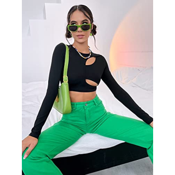 Stylish WDIRARA Women's Cut Out Long Sleeve Crop Top