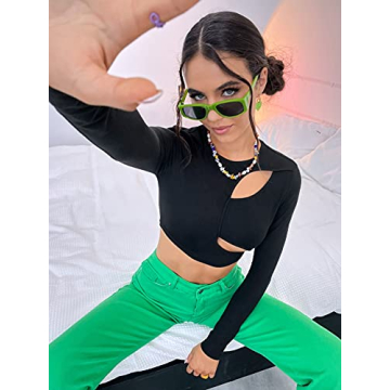 Stylish WDIRARA Women's Cut Out Long Sleeve Crop Top
