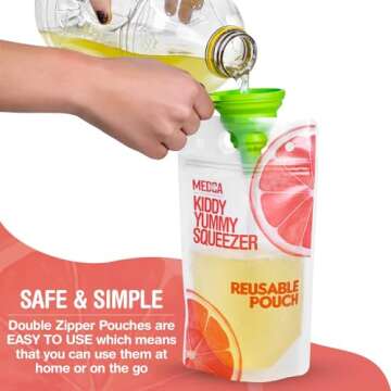 Reusable Drink Pouches - 100 Clear Drink Bags with 100 Straws - Double Zipper Reusable Smoothie Pouches Juice, Clear Zipper Pouch Storage Bags, Leak-Free and BPA Free