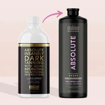 MineTan Spray Tan Solution | Absolute - Best Sunless Fake Tanning Solution for an Ultra Deep Dark Skin Finish, Infused with Powerful Antioxidants & Oils, Salon Professional Formula, 33.8 Fl Oz